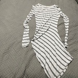 T by Alexander Wang Asymmetrical Long Sleeve Striped TShirt Dress